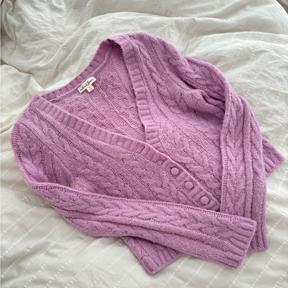For Love And Lemons Purple Cable Knit Cardigan